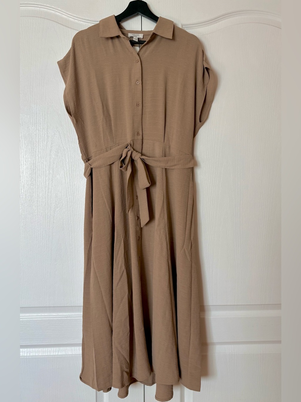 Have Taupe Maxi Shirt Dress with Tie Waist